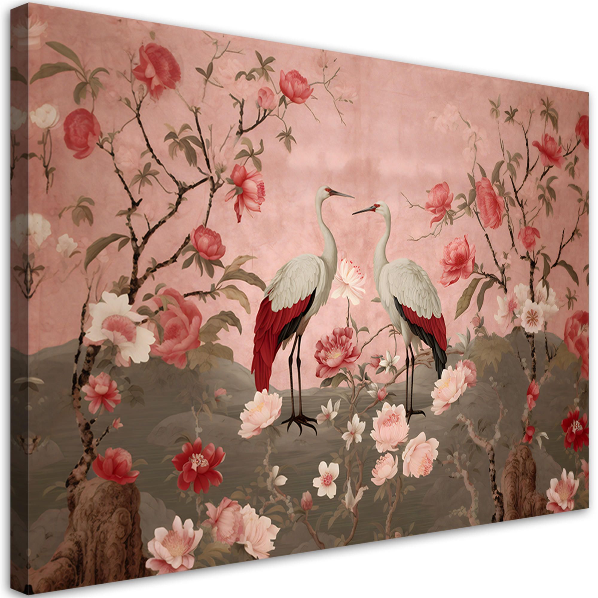 WANDBILD chinoiserie blumen und vögel - Pink, Textil (60/40cm) - Feeby