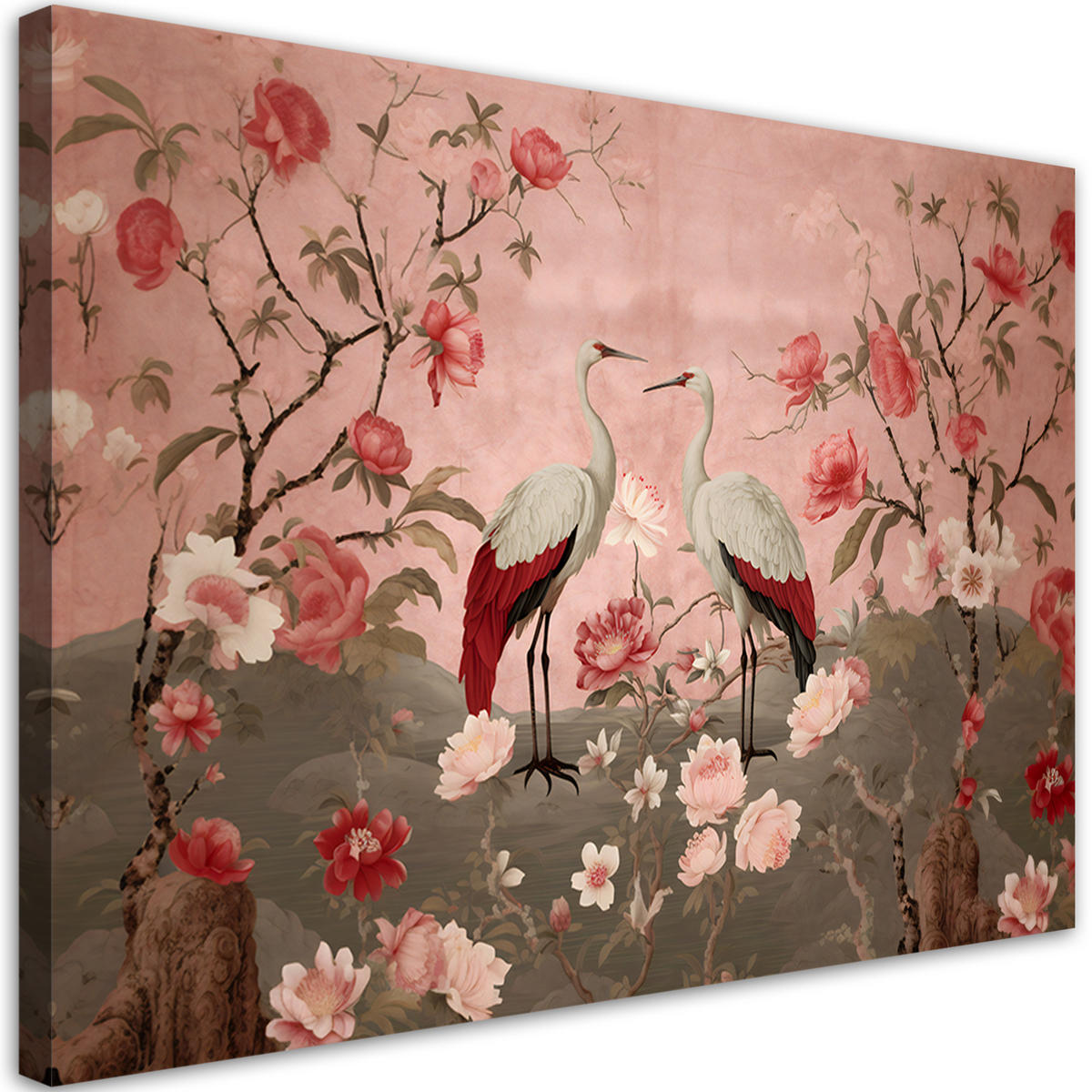 WANDBILD chinoiserie blumen und vögel - Pink, Textil (60/40cm) - Feeby