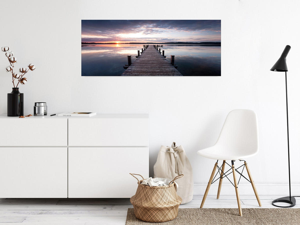 GLASBILD 125x50 cm Steg Sonnenuntergang - Gelb, Glas (125/50cm) - artissimo