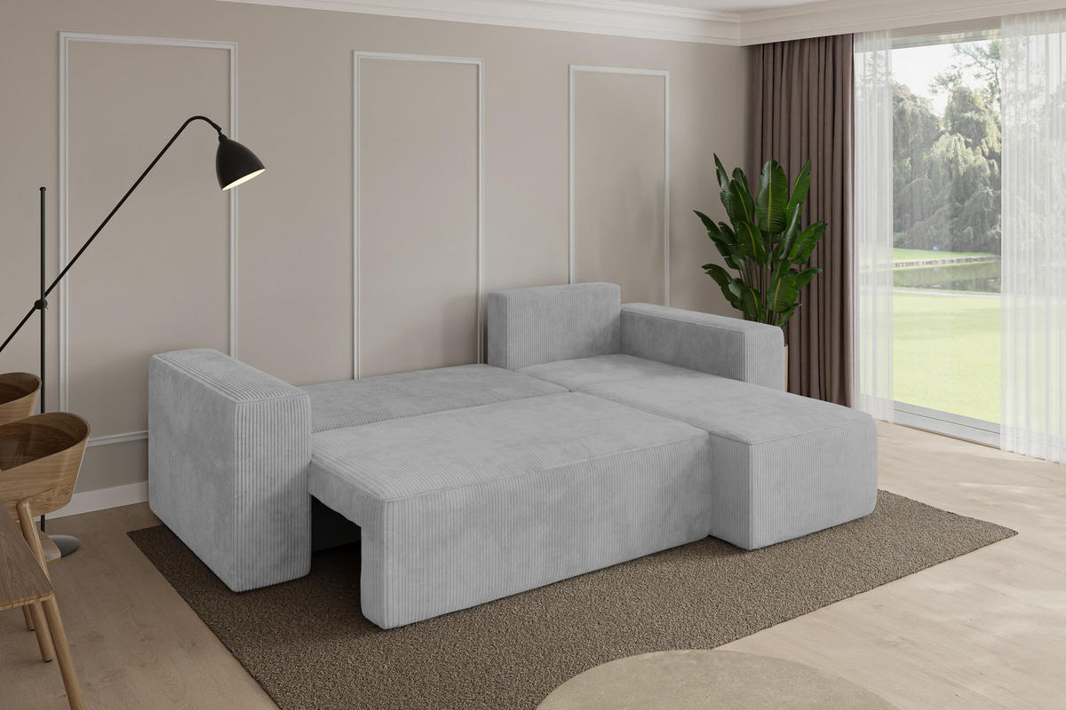 ROHOVÁ SEDAČKA s funkcí spaní, otoman vpravo SENO-L 249x139x85 šedá manšestr - šedá/černá, kompozitní dřevo/textil (249/139cm) - ALTDECOR