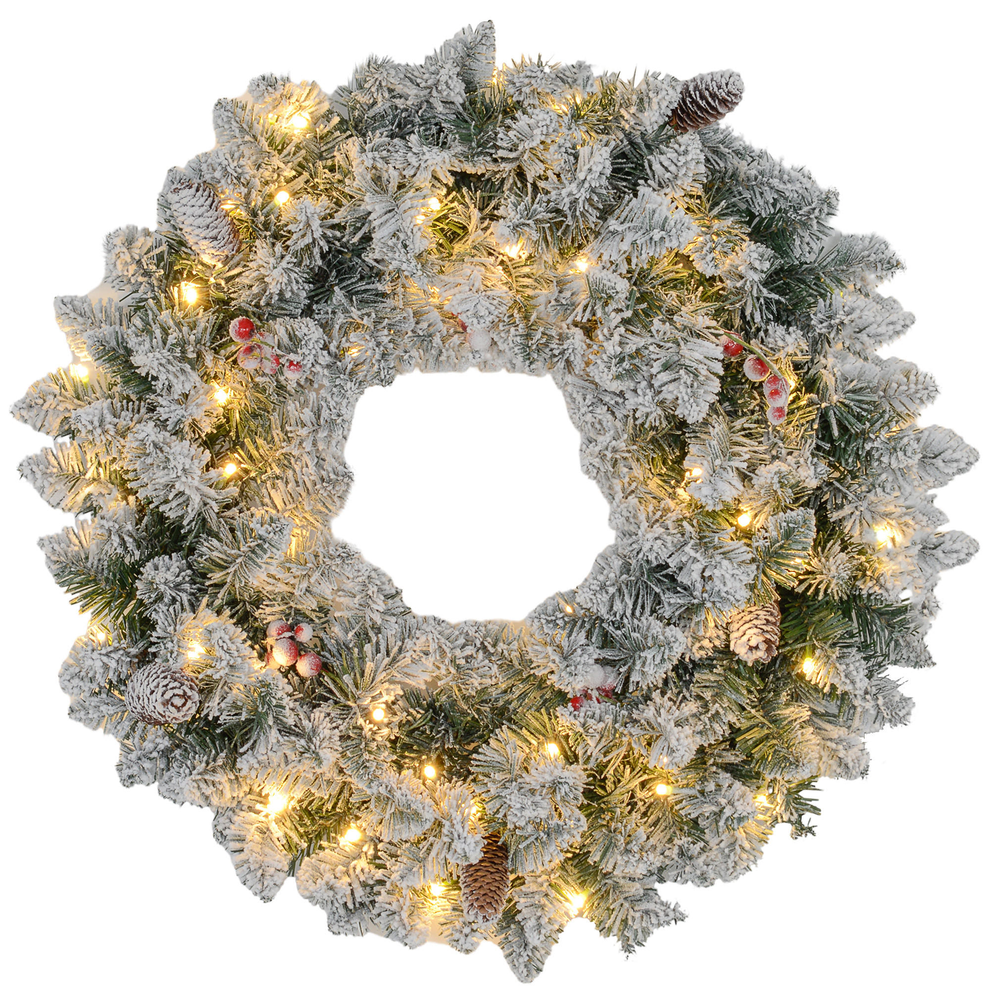 TANNENKRANZ Weihnachtskranz Türkranz Künstlicher Tannenkranz mit Lichterkette - Grün, Kunststoff/Metall (10cm) - HOMCOM