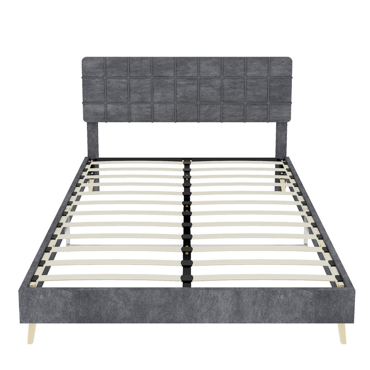POLSTERBETT 140/200 cm DE-32943 mit Karosteppung-Kopfteil Grau - Grau, Metall (140/200cm) - ComfortXL