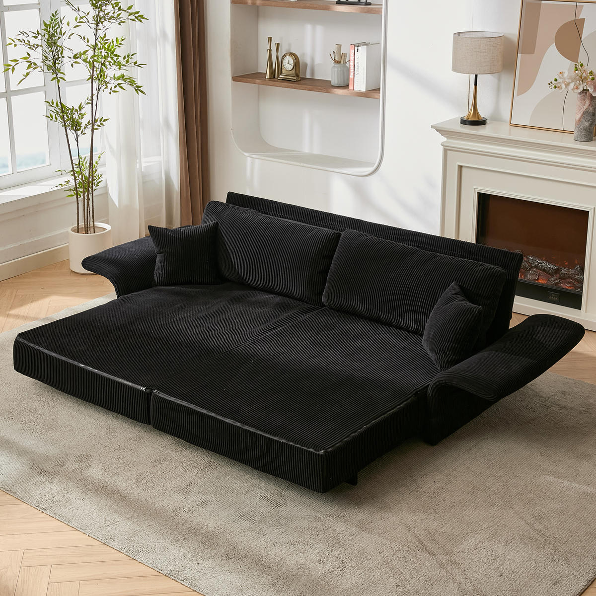 SCHLAFSOFA DE-35218 multifunktional umwandelbar Schwarz - Schwarz, Textil (88/84/182cm) - ComfortXL