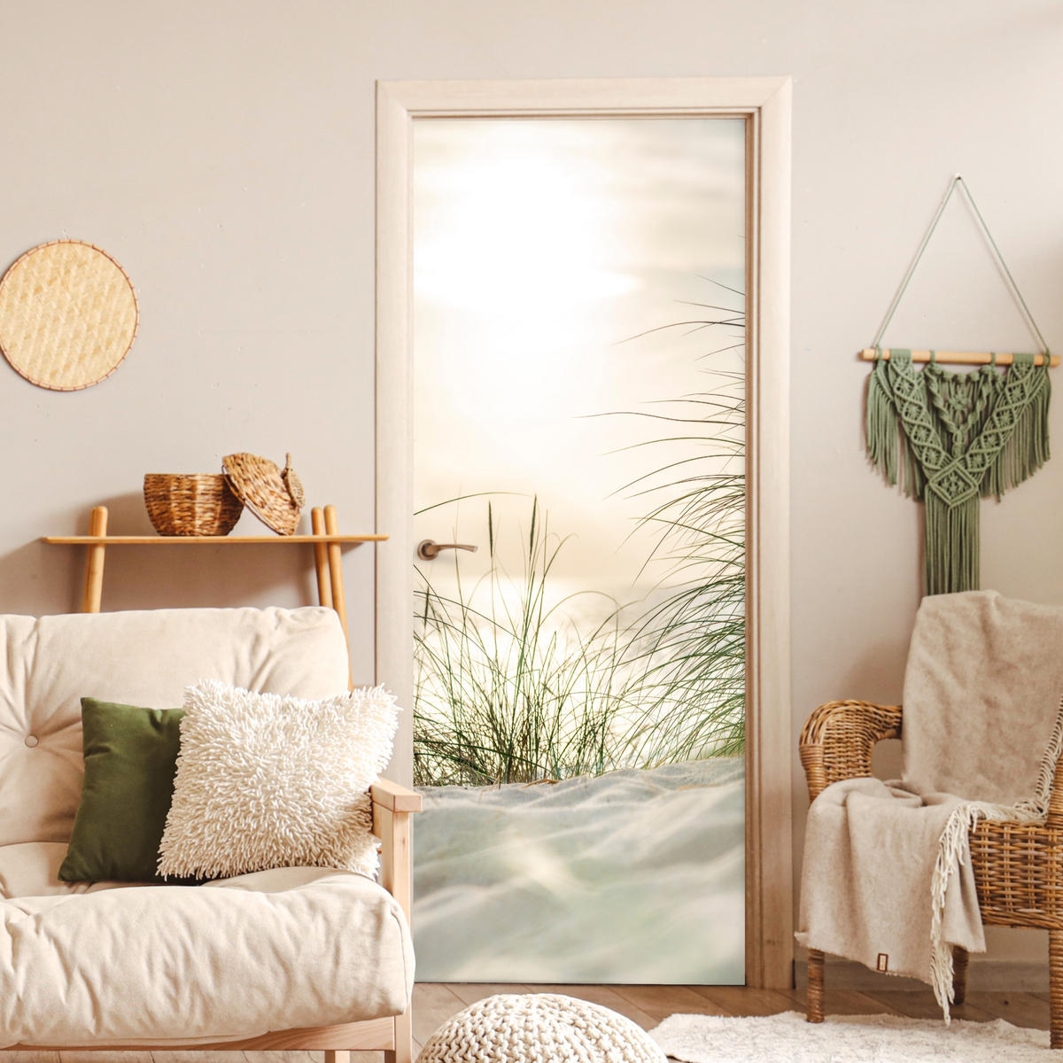 TÜRAUFKLEBER Dünen am Wattenmeer 80x215 cm - Türtapete - Sandfarben, Kunststoff (80/0.1cm) - MuchoWow