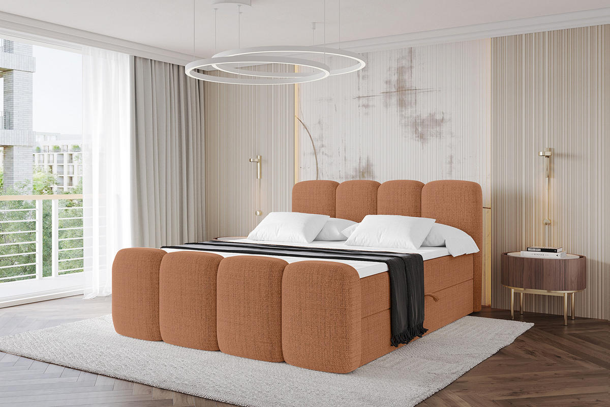 BOXBETT mit Matratze H4 und Lattenrost - NINA-Z - 120x200 cm - Apricot - Orange, Holzwerkstoff (120/200cm)
