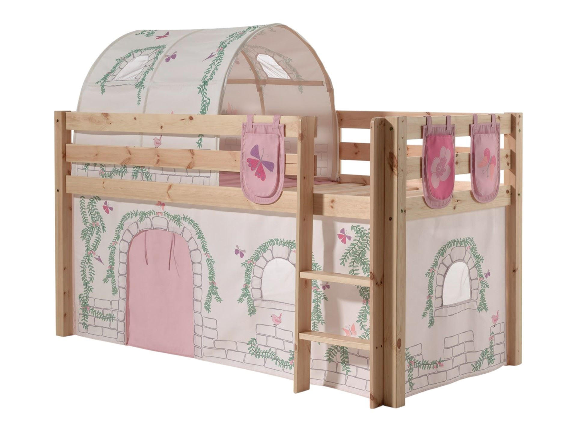 KINDERBETT Karolina 210x114x106 Massivholz Natur Textilset Burg 4 - Hellgrau/Kieferfarben, Holz (90/200cm) - 58aufmkessel