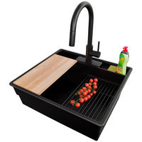 GRANITSPÜLE New York, 2-er set Alles Schwarz 58/53 cm 1 Becken + Küchenarmatur 40/20 cm + Ablauf-Set + Küchenzubehörset ab 60er Unterschrank - Beige/Schwarz, Kunststoff (58/20/53cm) - Primagran