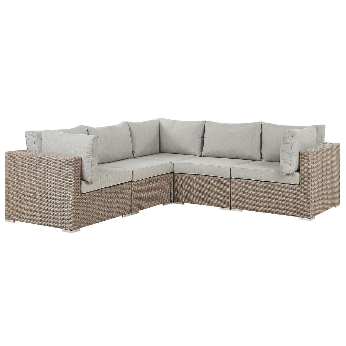 LOUNGE SET 6-Sitzer taupe rechtsseitig modular Auflagen hellgrau Contare - Taupe/Hellgrau, Kunststoff - Beliani