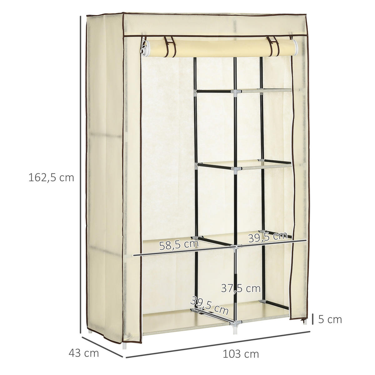 KLEIDERSCHRANK 103/43/162,5 cm cremeweiß aus Stahl mit Stoffbezug und 6 Fächern - Creme, Metall (43/162.5/103cm) - OKWISH