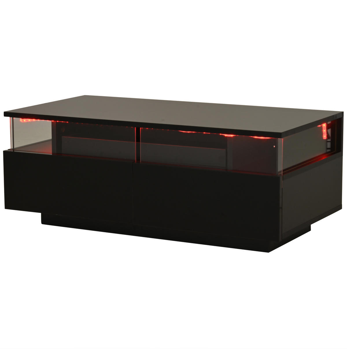 KLUBSKA miza, 90/45/35,5 cm črna, visok sijaj z LED in 2 predaloma - črna, leseni material (90/45/35.5cm) - BEAOK