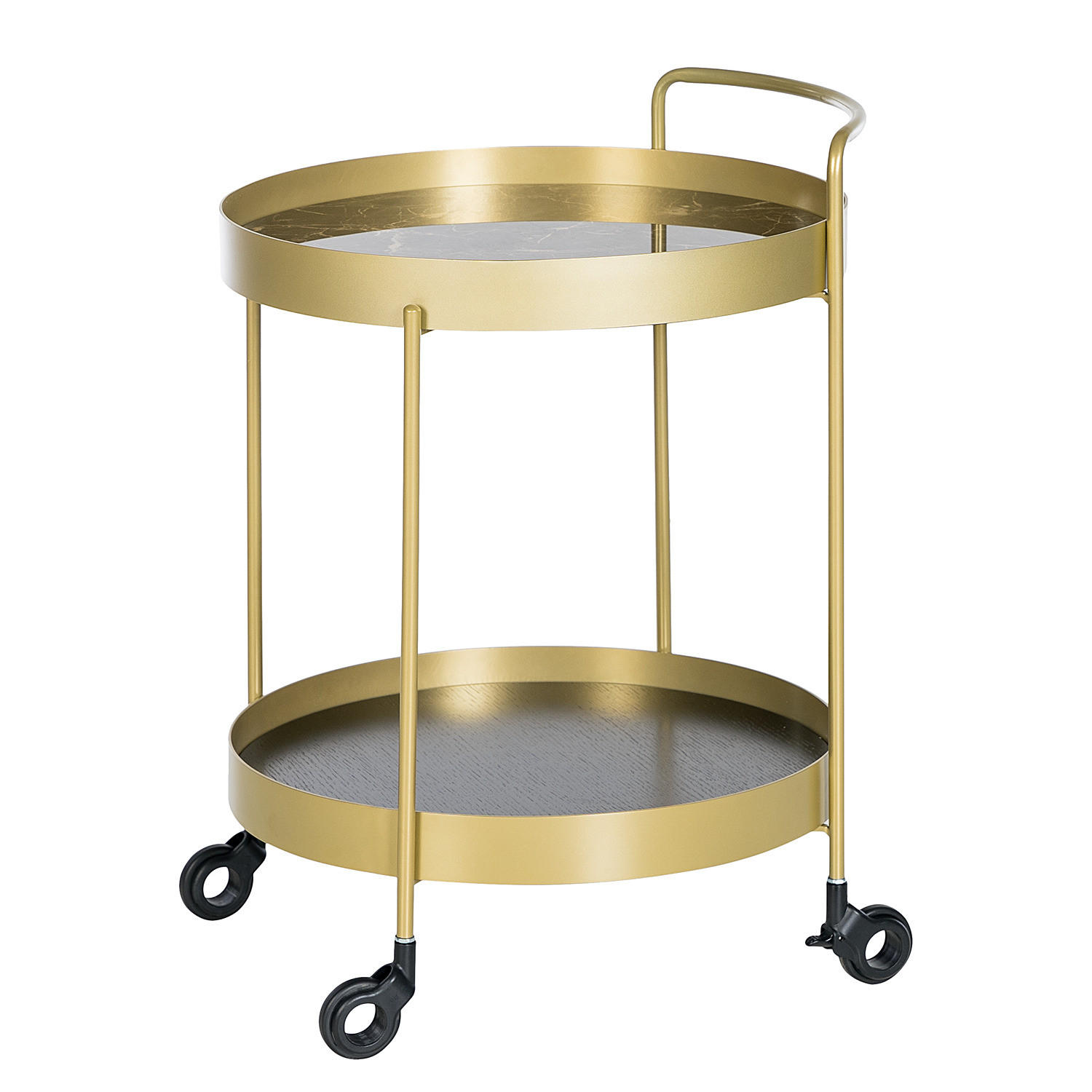 SERVIERWAGEN - Keramik / Stahl - Marmor Braun Dekor / Gold - Eichefarben/Goldfarben, Keramik/Holzwerkstoff (46/63/47cm) - home24