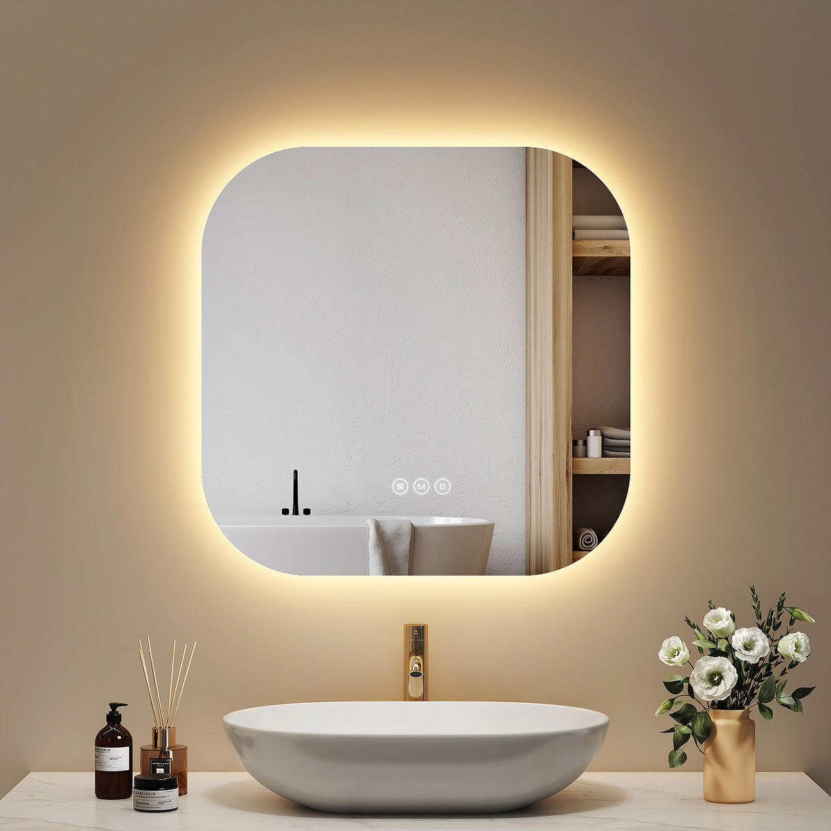 OGLINDA de baie cu LED-uri 60/60 cm - transparent, sticlă (60/60/2.5cm) - EMKE