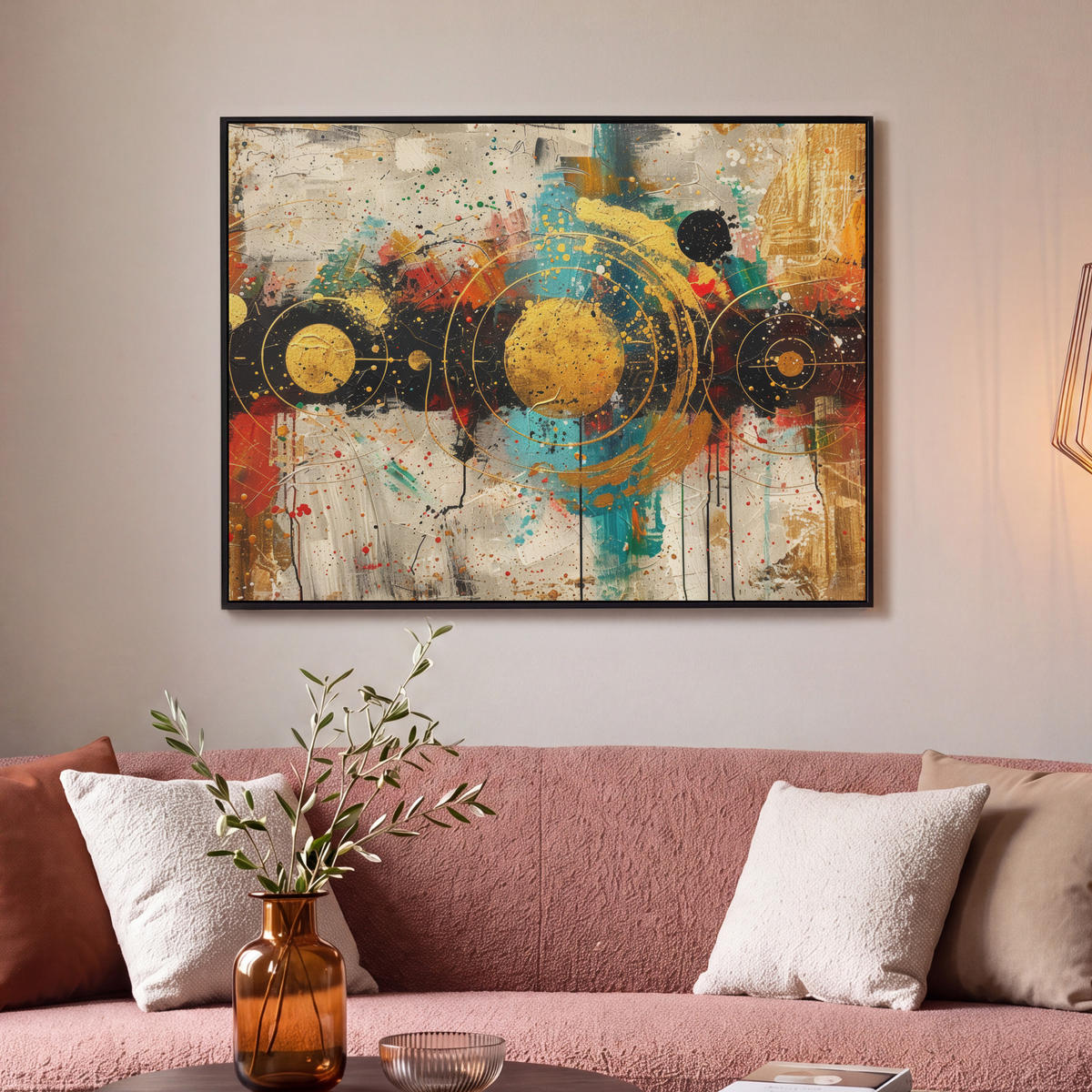 LEINWAND Bilder mit Rahmen - Abstrakt - Kunst - Gold - Modern - 100x70 - Multicolor, Textil (100/70cm) - MuchoWow