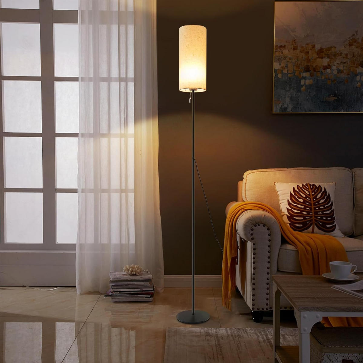 LED STEHLAMPE Sonnfried 14/16/151 cm - Schwarz, Textil/Metall (14/16/151cm) - ZMH