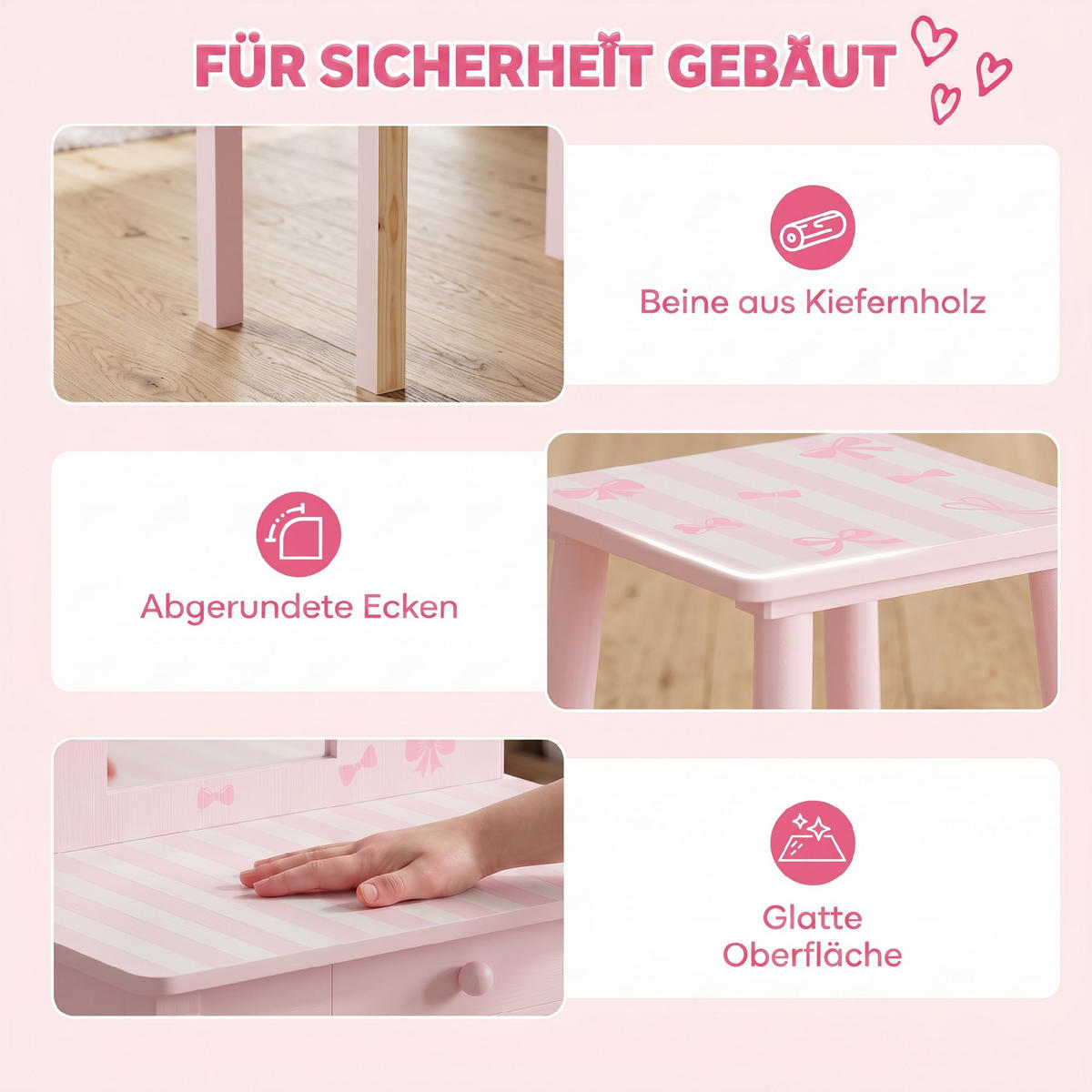 KINDER-SCHMINKTISCH-SET MDF Acryl Rosa - Rosa/Weiß, Holz/Holzwerkstoff (34/82/55cm) - AIYAPLAY