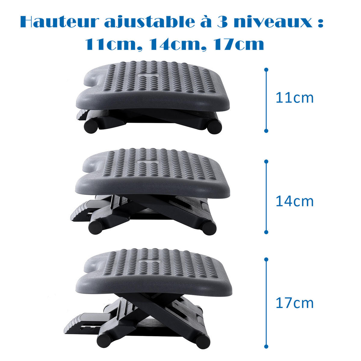 FUSSTÜTZE DE-16660 ergonomisch, 3-fach höhenverstellbar Dunkelgrau - Dunkelgrau, Kunststoff (35/17/46cm) - ComfortXL