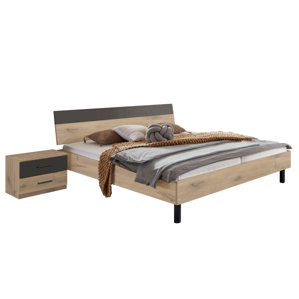 SCHLAFZIMMER SET Budapest 3-teilig Viking Oak / graphit 241 / 210 / 81cm - Schwarz/Braun, Holz/Holzwerkstoff (180/200cm) - Wimex