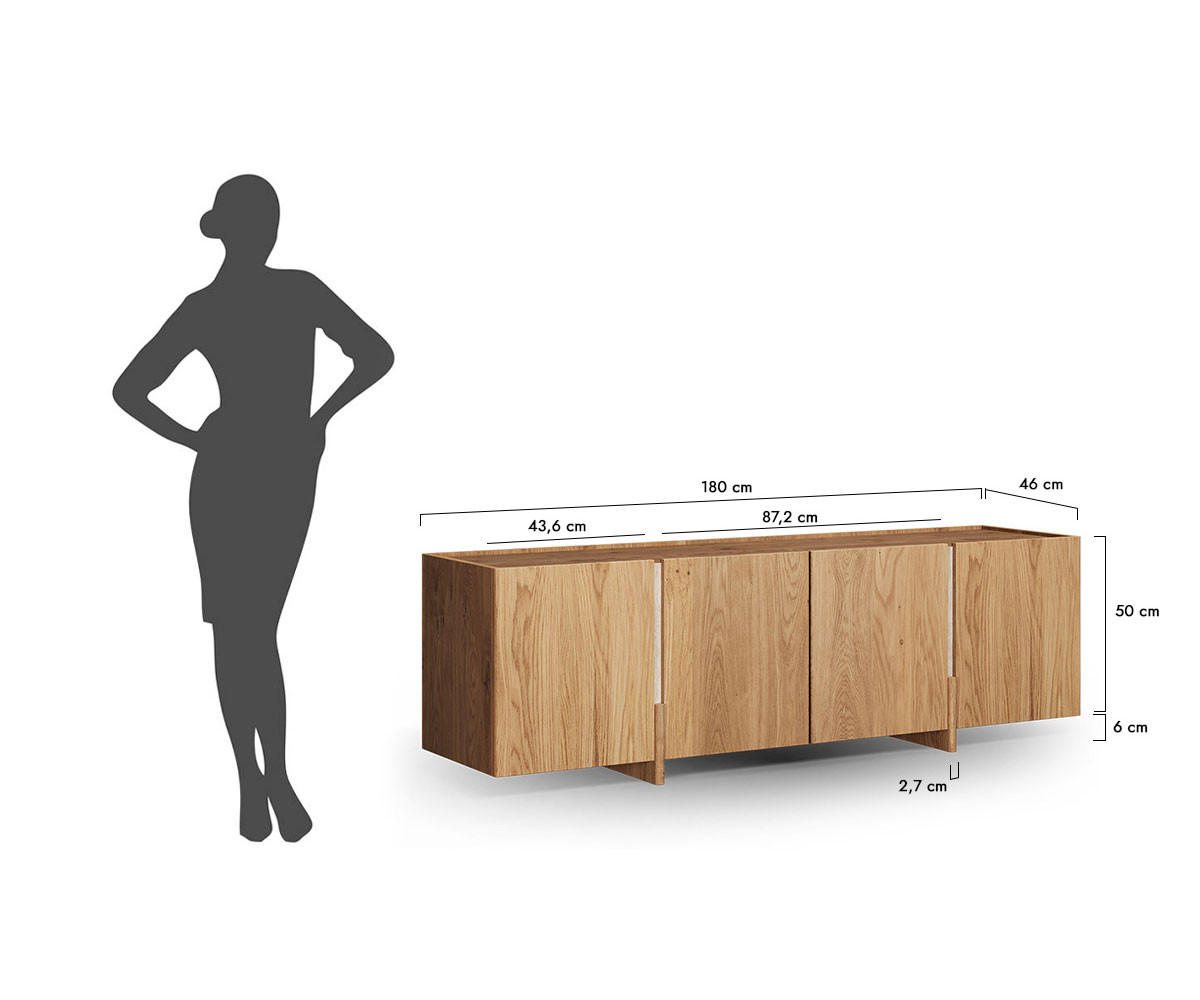 LOWBOARD Travertino Wildeiche Natur / Travertin Naturstein 180 / 46 / 56cm - Wildeiche, Holz (180/56/46cm) - Feldmann-Wohnen