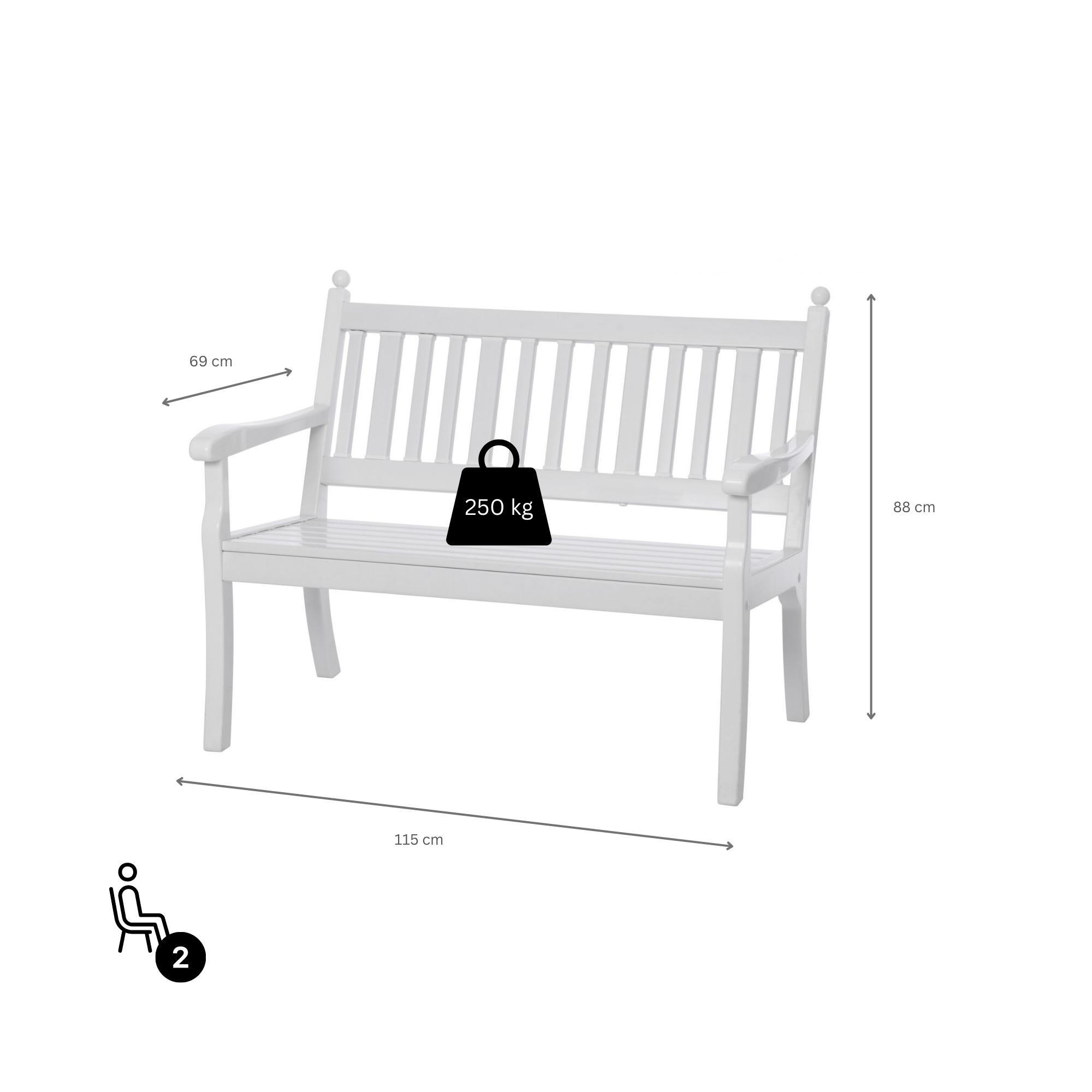 GARTENBANK Aruba 2 Sitzer Weiß 88 x 115 x 69 cm Witterungskunststoff & UV Beständiger Kunststoff - Weiß, Kunststoff (115/88/69cm) - PROREGAL