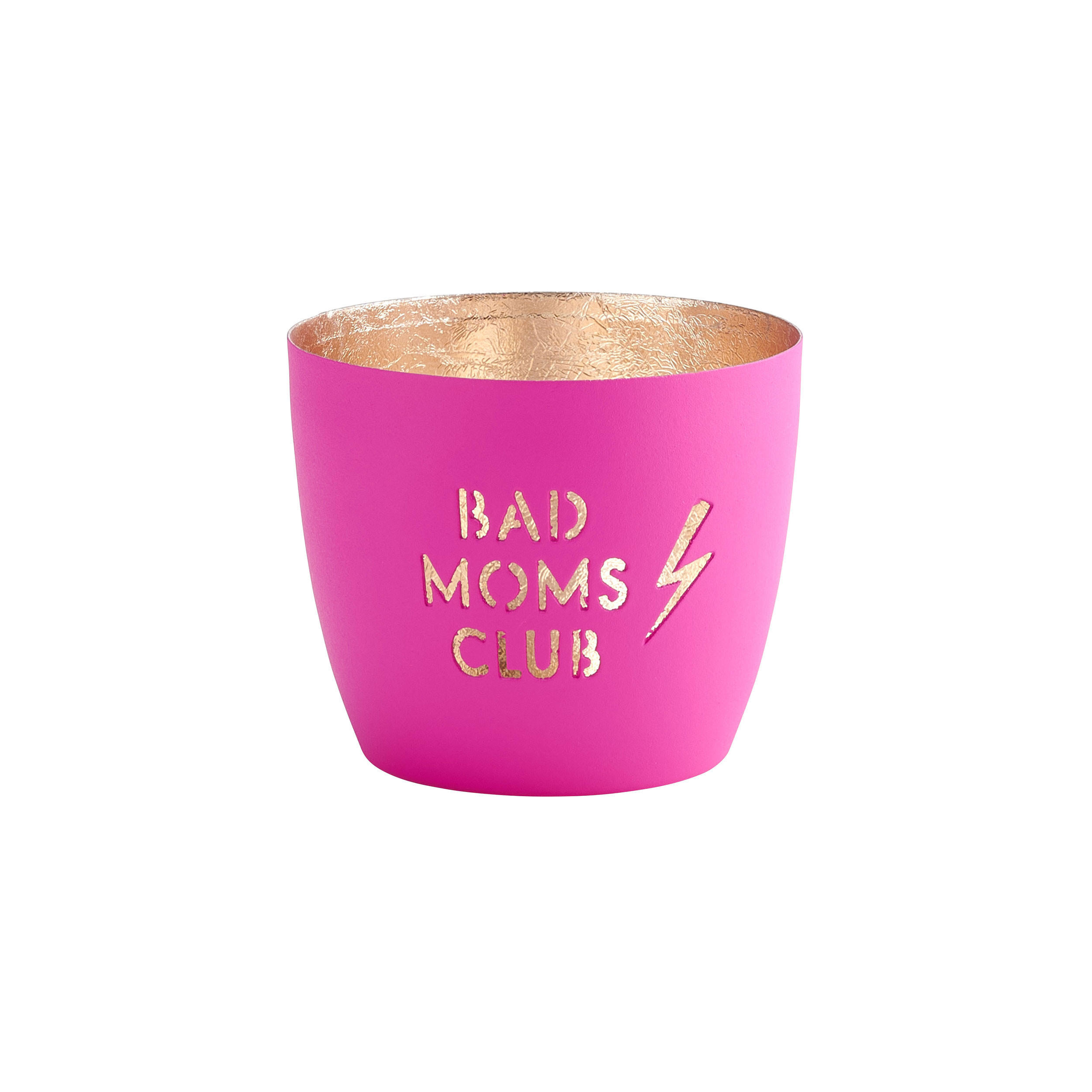 TEELICHTHALTER Madras Bad moms club M, Eisen, Neon Pink, Gold, 8.5 cm - Pink, Metall (20cm) - Gift Company