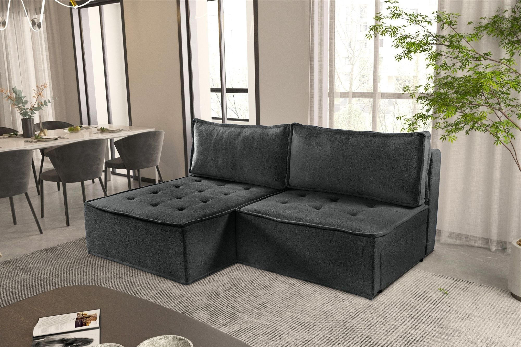 ECKSOFA Schlafsofa Amalia In Raven - Anthrazit, Holzwerkstoff/Textil (200/140cm) - Fun Möbel