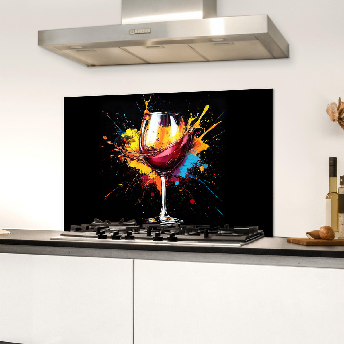 SPRITZSCHUTZ KÜCHE Wein - Glas - Graffiti - Getränk - Rot - Farbe 70x50 cm - Weinrot, Metall (70/0.3/50cm) - MuchoWow