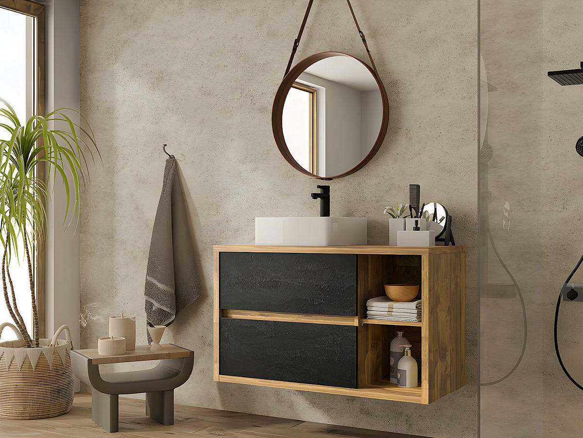WASCHBECKENUNTERSCHRANK - 100 cm x 45.5 cm - holz - naturfarben hell Tikitiki - Naturfarben, Holz (100/60/45.5cm) - Vente-Unique