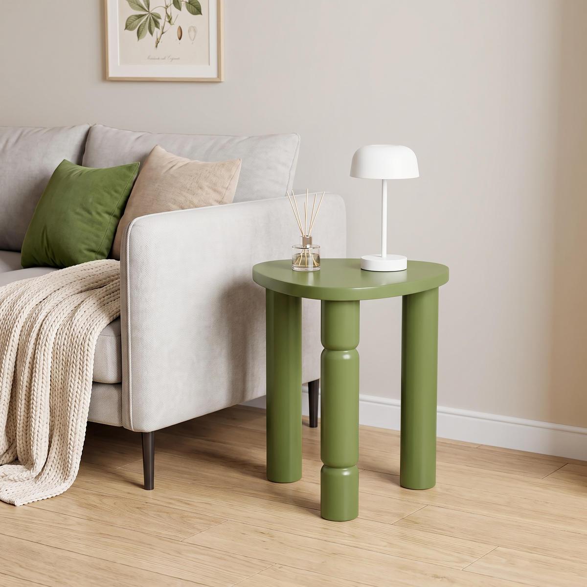 BEISTELLTISCH Holz Olivgrün mit Massivholzbeinen, 40 × 40 × 56 cm - Braun, Holzwerkstoff (40/40/50cm) - Hometopia