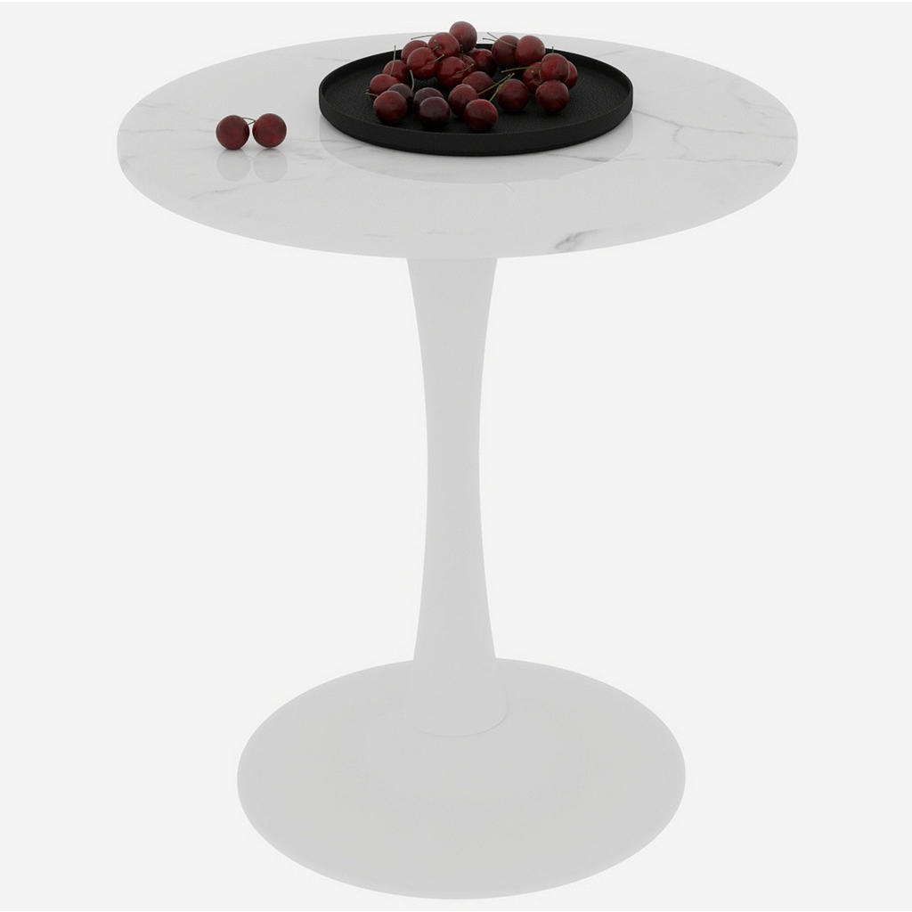 OKWISH KONFERENČNÍ stolek 70/70/72 cm bílý z umělého mramoru kulatý minimalistický