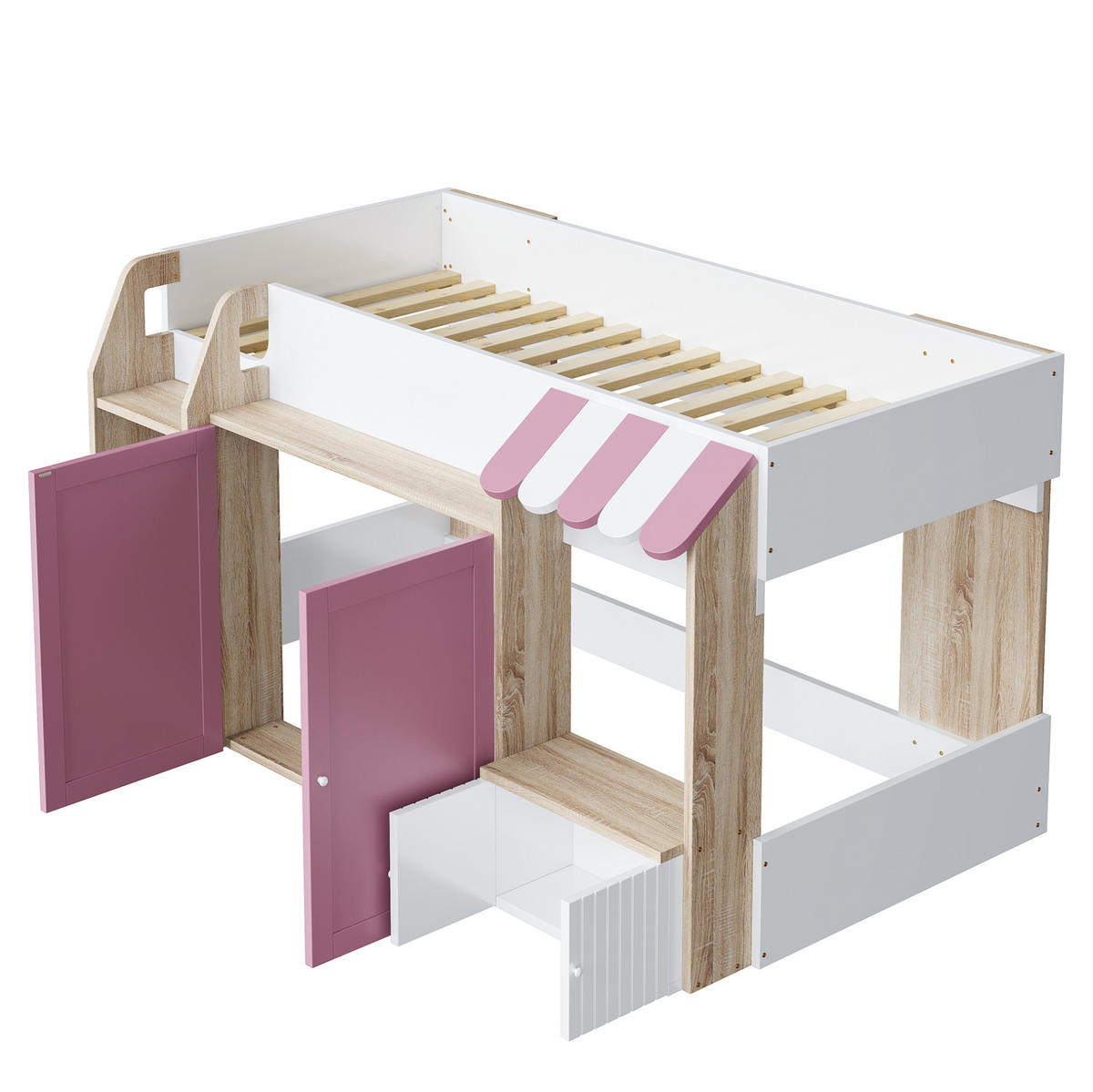 HOCHBETT 90/200 cm mit Stauraum in Rosa und Weiß aus Holz - Rosa, Holzwerkstoff (90/200cm) - OKWISH