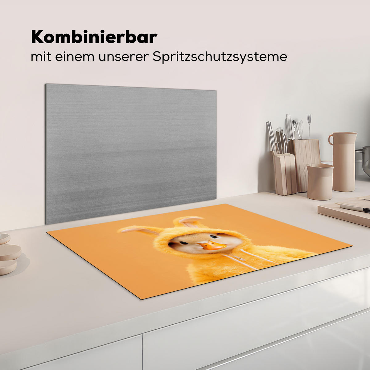 HERDABDECKPLATTE Osterhase - Kostüm - Ente Herdabdeckung Induktionsfeld 75x52 cm - Gelb, Kunststoff (75/52/0.2cm) - MuchoWow