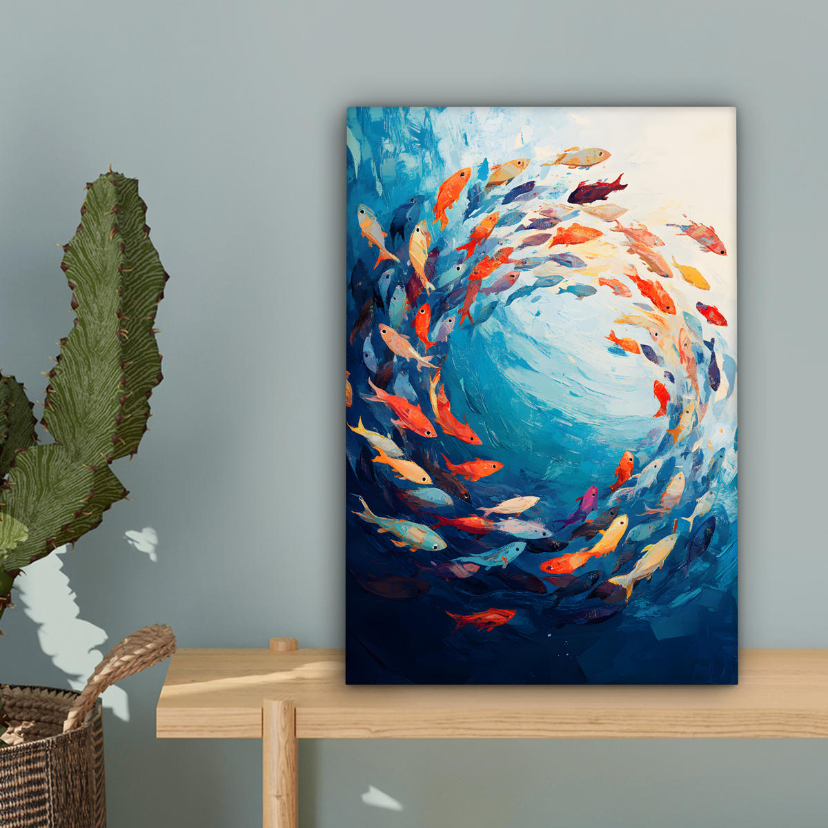LEINWANDBILD Meer - Fische - Bunt - Dynamisch Deko Wohnzimmer 20x30 cm - Hellblau, Textil (20/30cm) - MuchoWow