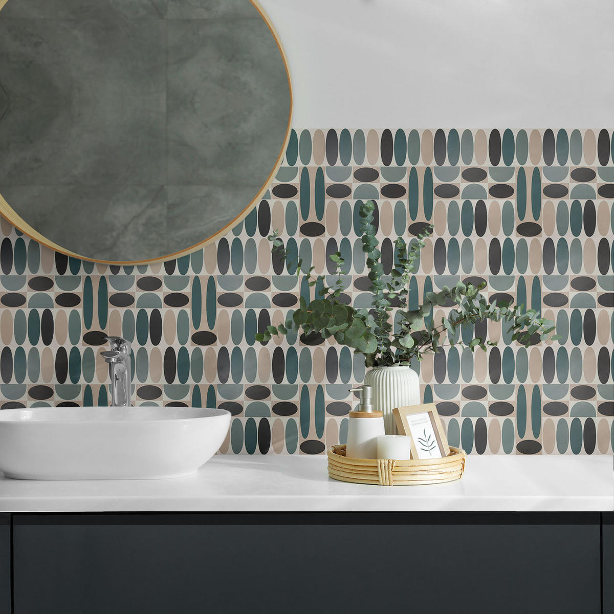 WANDPANEEL 20 Stück 20x20 cm selbstklebend Ovalis - Pastellblau, Kunststoff (20/1.6/20cm) - Wallfluent