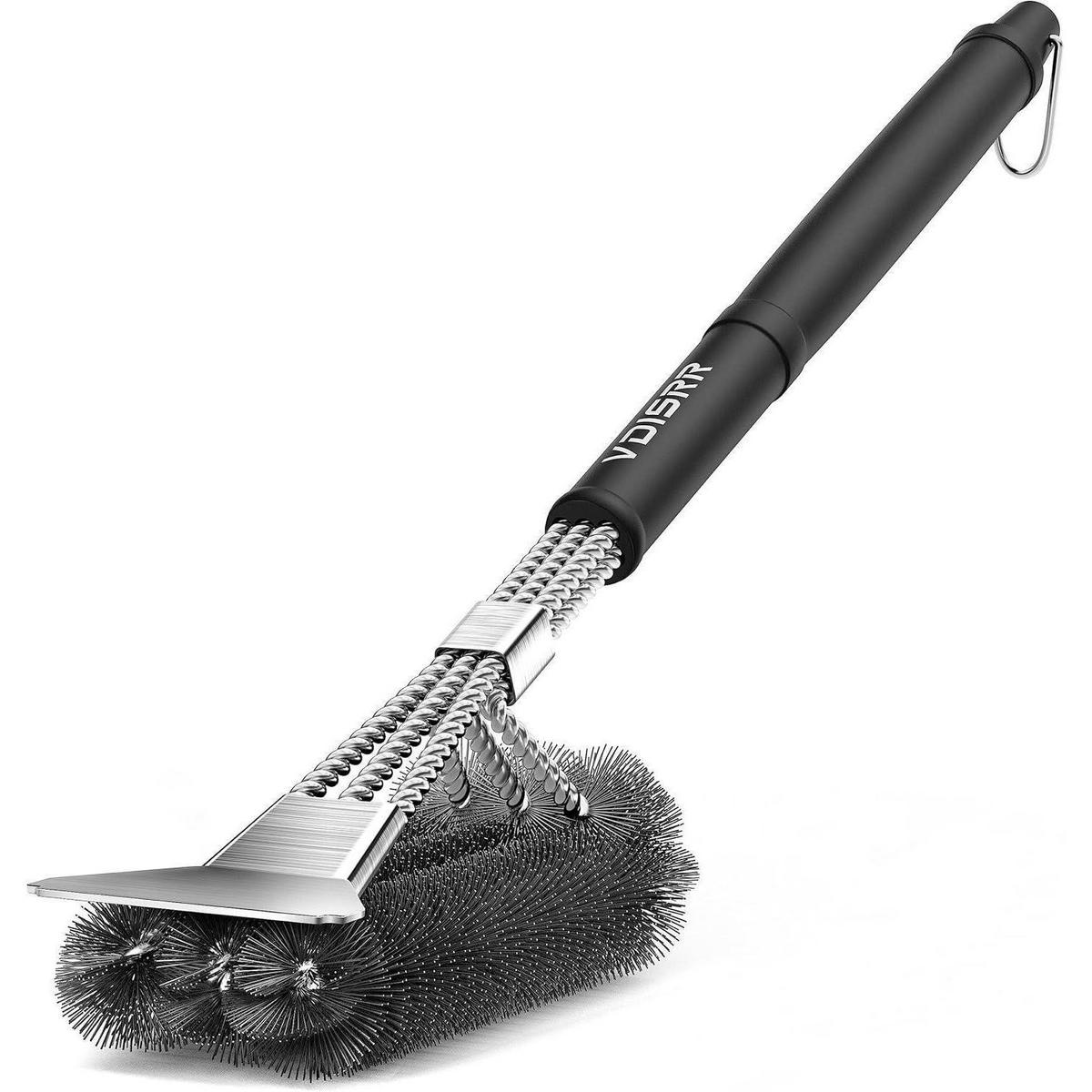 GRILLBÜRSTE mit Schaber und langem Griff - Schwarz, Metall (8.5/45.7/43cm)