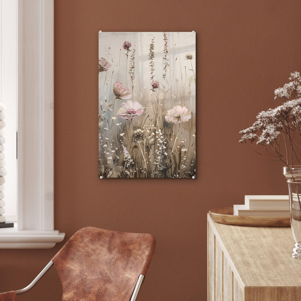 ACRYLGLASBILD Blumen - Rosa - Modern - Beige 40x60 cm - Beige, Glas (40/60cm) - MuchoWow