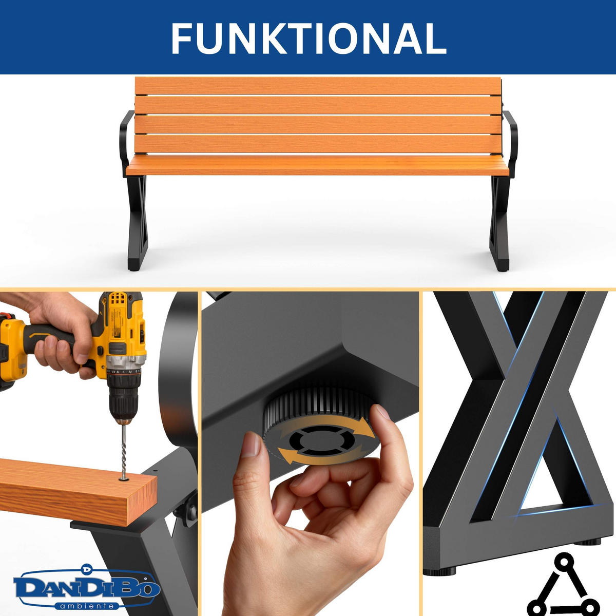 BANKGESTELL mit Lehne Schwarz 45/75 cm - Schwarz, Metall (45/75/5cm) - DanDiBo