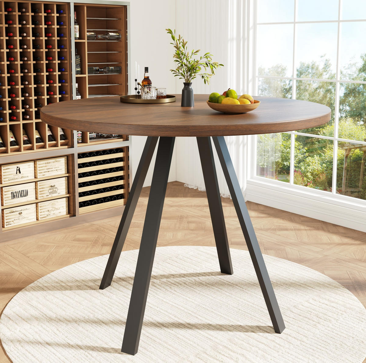 ESSTISCH Runder 80/80/75 cm walnussfarben mit Metallbeinen - Walnussfarben, Holzwerkstoff (80/80/75cm) - OKWISH
