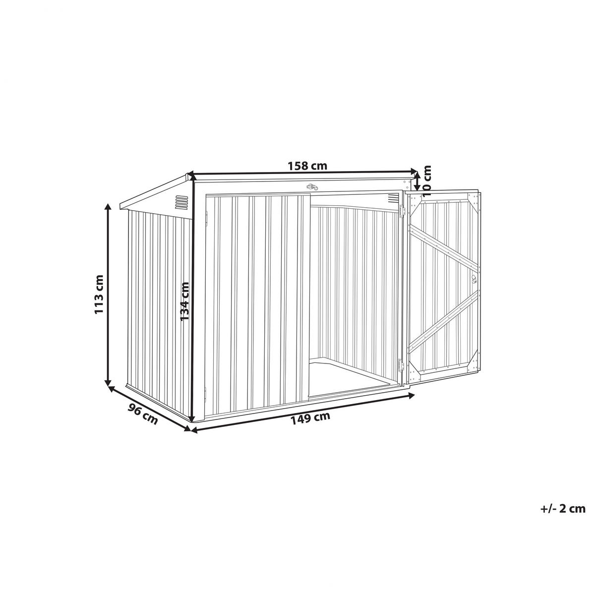 GERÄTEHAUS mit 2 Türen Stahl graphitgrau Moena - Grau, Metall (158/134/96cm) - Beliani