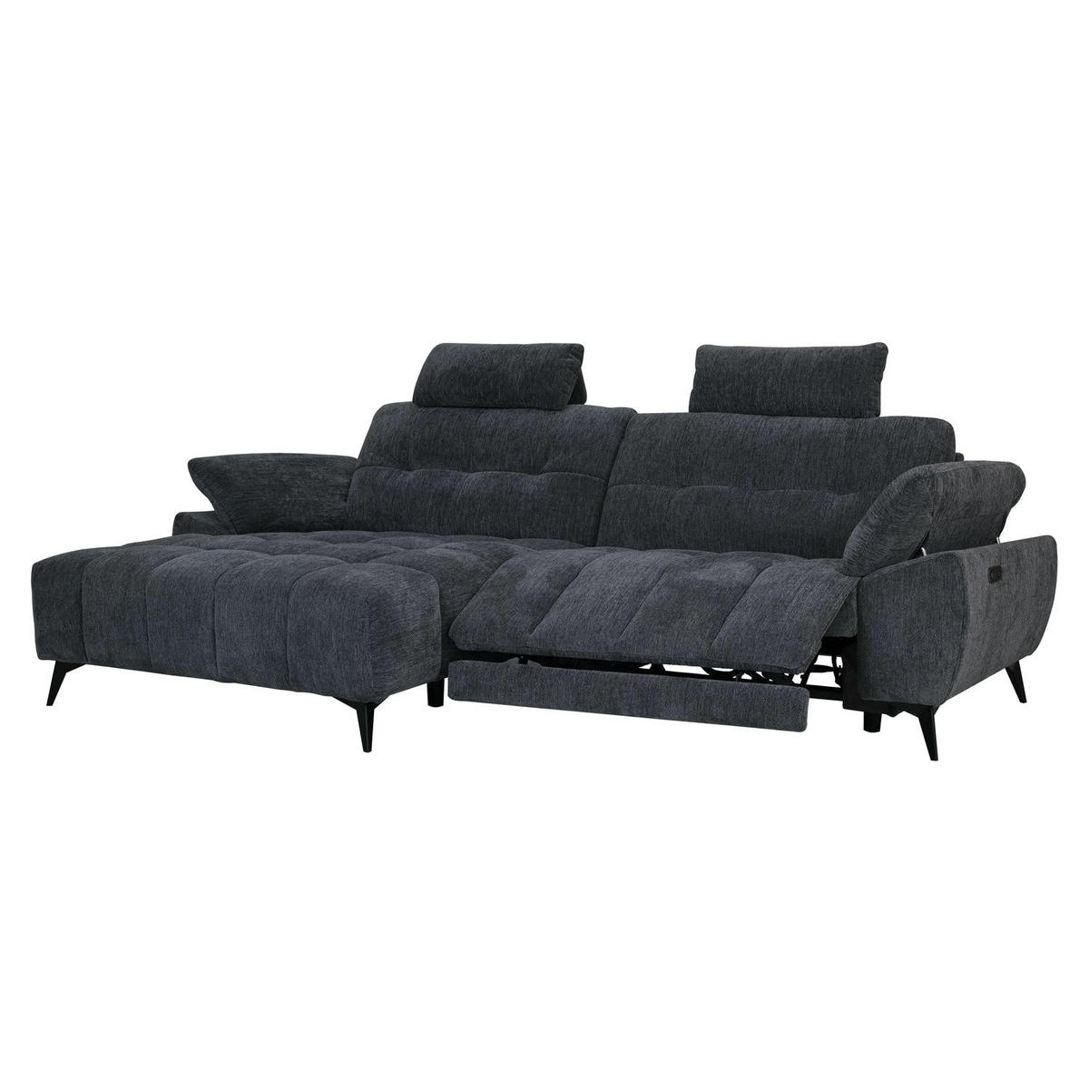 ECKSOFA Webstoff Grau - Schwarz/Grau, Textil/Metall (268/156cm) - Furnhouse