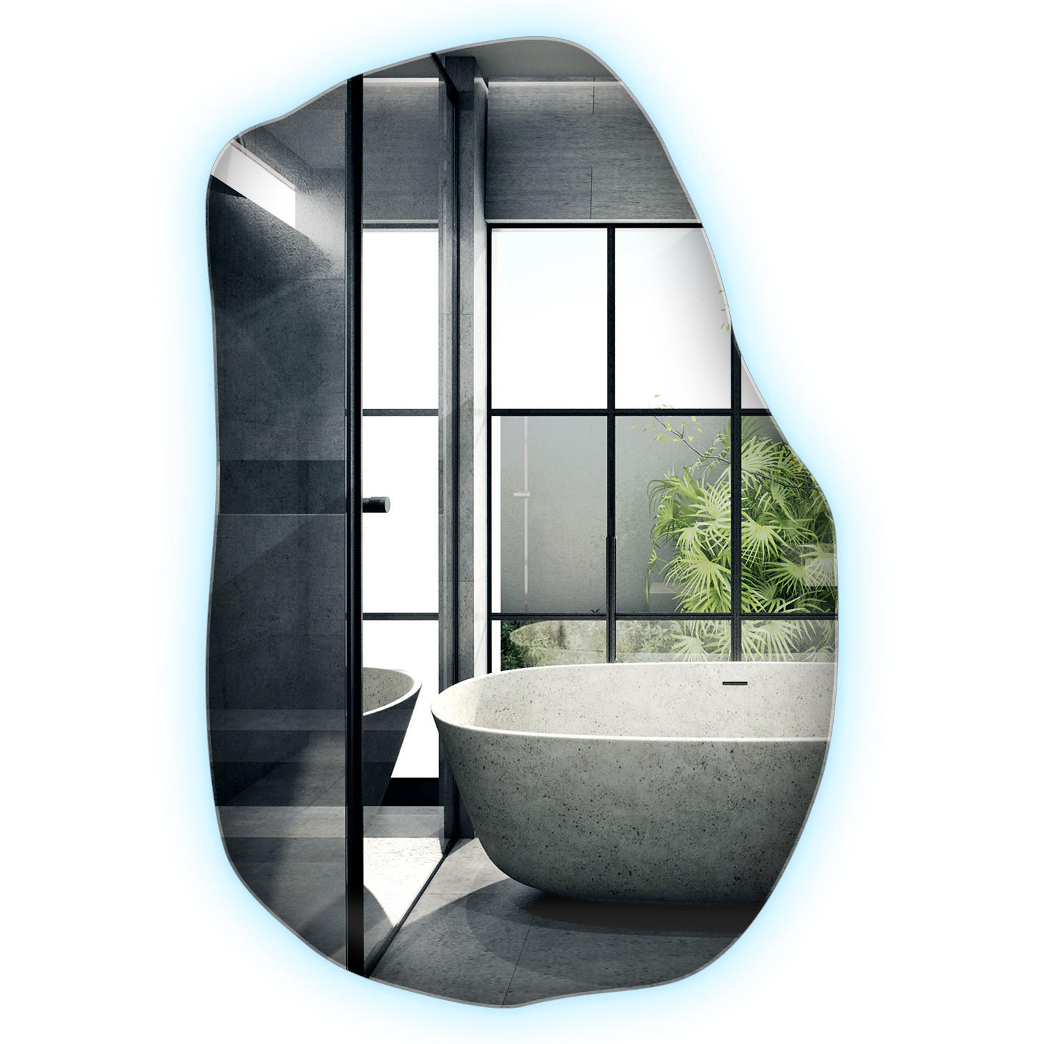 LED-SPIEGEL 70x45,5 cm Asymmetrisch Kaltweiß 6000K - Transparent, Glas (45.4/70/0.4cm) - Wallfluent