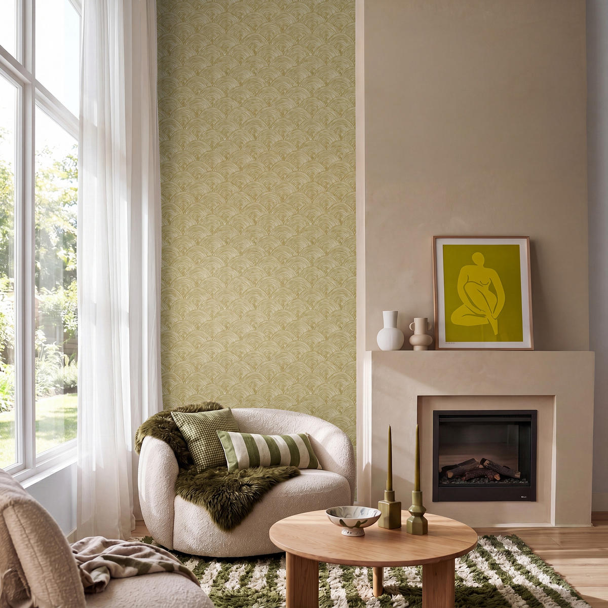 TAPETE - Fächer - Geometrisch - Grün - 100x280 cm - Goldfarben, Papier (100/280cm) - OnlyWow