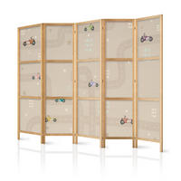 PARAVENT Japanischer 5-tlg 225x172 cm Retro Autos - Braun, Holz/Textil (225/172/3cm) - Muralo