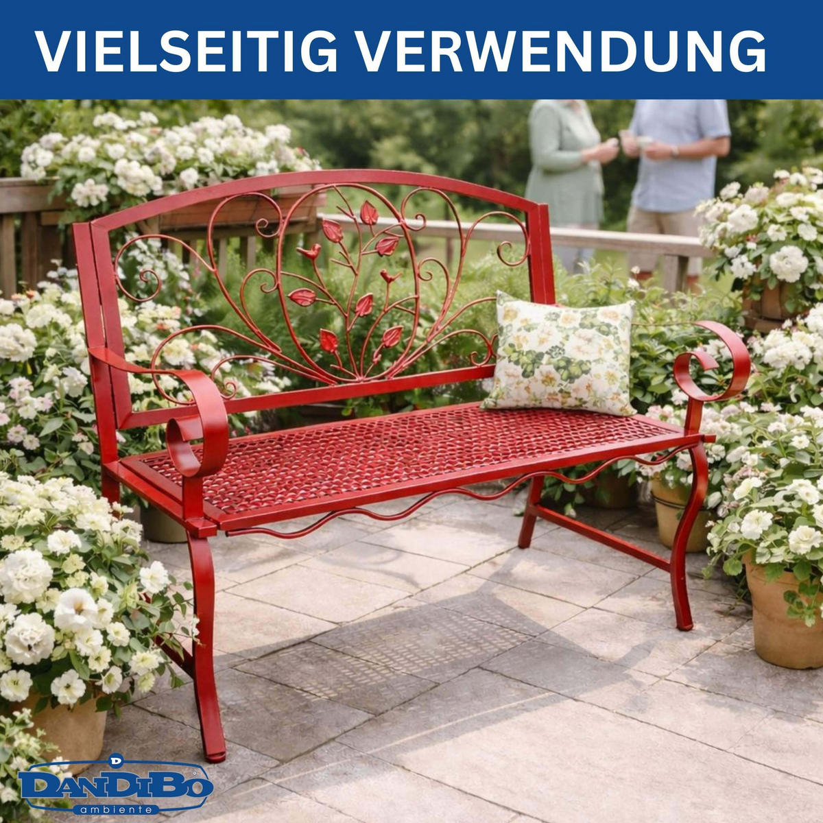 GARTENBANK Rossa Wetterfest 2 Sitzer Metall Rot 110 cm Eisen - Rot, Metall (58/100/110cm) - DanDiBo