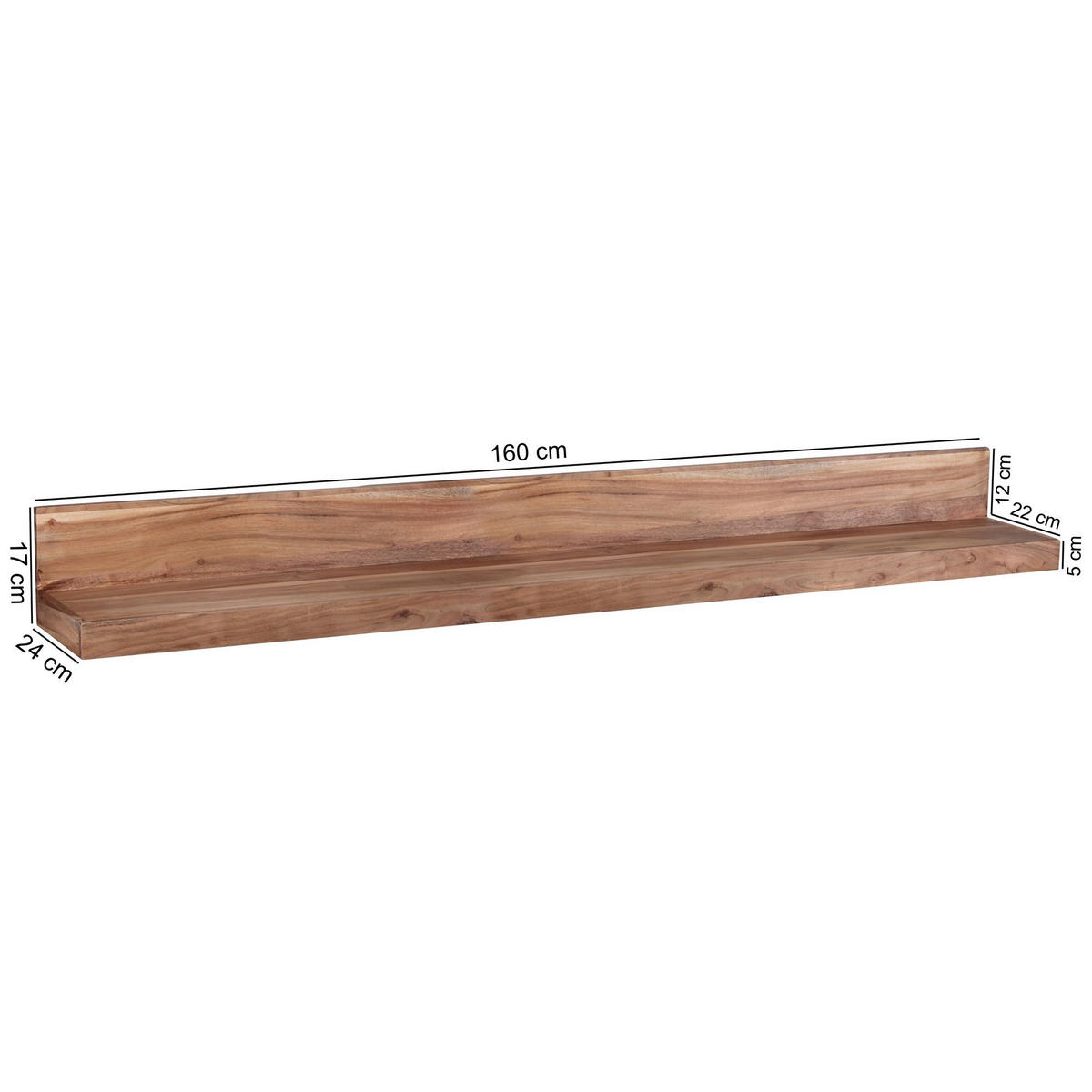 WANDREGAL eckig LEIF Akazie Wand-Panel - Akaziefarben, Holz (160/17/24cm) - tinkaro