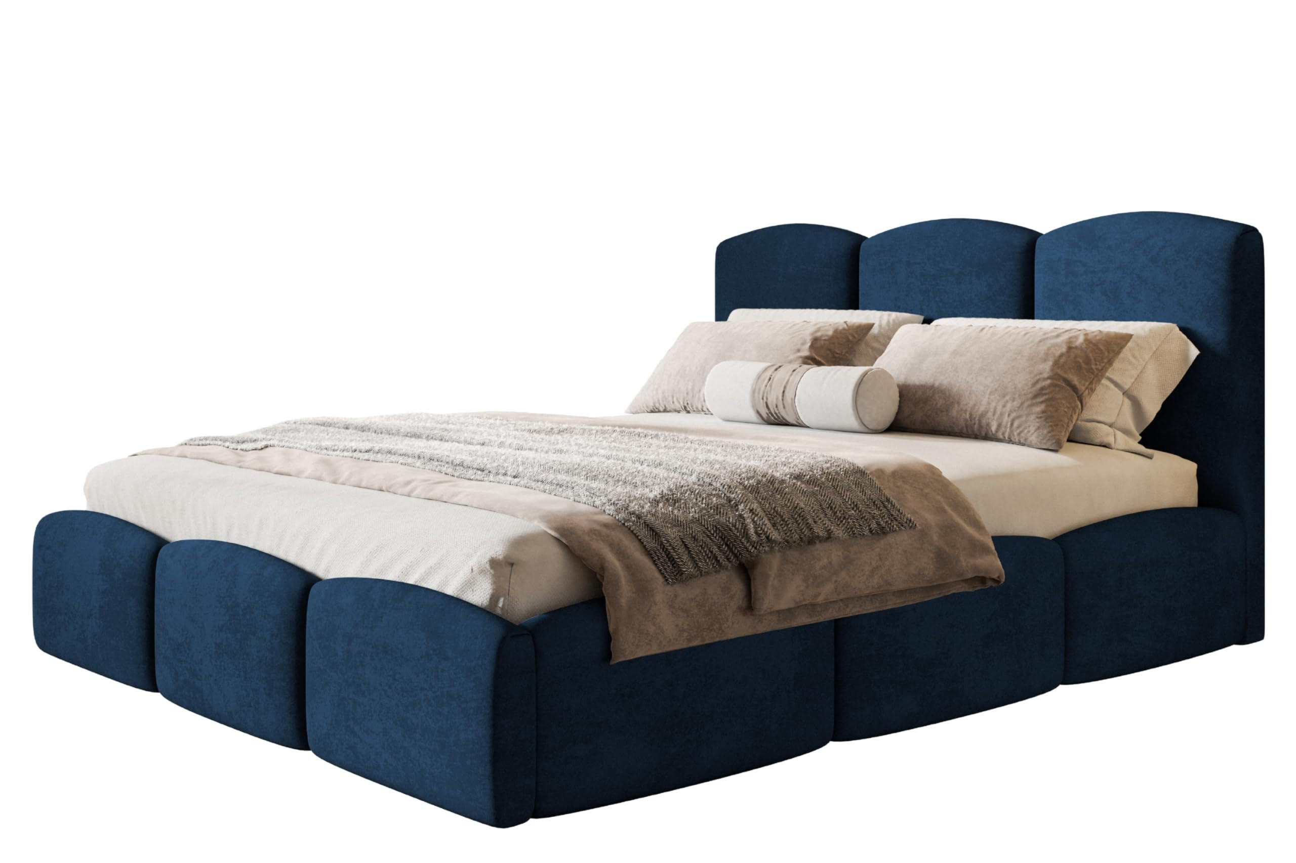 BETT 90x200 - Polsterbett mit Bettkasten und Metallrahmen - Modern Betten - Glatter Kronos-Stoff- Kollektion Zoya - Blau - Blau, Holz/Textil (90/200cm) - Alpi-Möbel