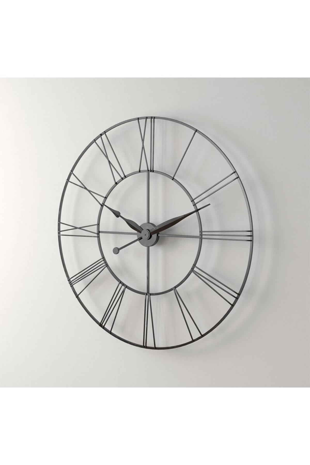WANDUHR mit Römischen-Ziffern aus Eisen in Schwarz Round Leises Uhrwerk Präzise Zeitanzeige Durchmesser 60 cm - Schwarz, Metall (60/1/60cm) - Livingandhome
