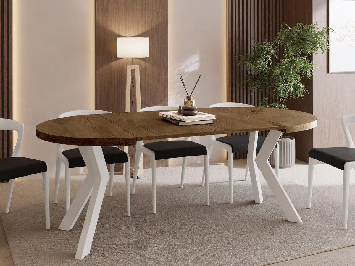 ESSTISCH Savio Weiß rund ausziehbar verlängerbar, Eiche Braun Rustikal 90-190/90/77 cm - Alteiche/Weiß, Holz/Holzwerkstoff (90/90/77cm) - WFL GROUP