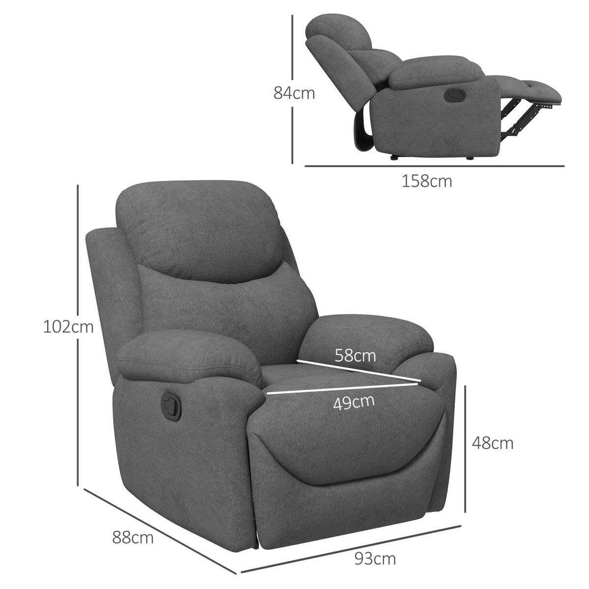 SESSEL 93/88/102 cm mit manueller Relaxfunktion in Grau – bis 150 kg belastbar - Grau, Textil (88/102/93cm) - BEAOK