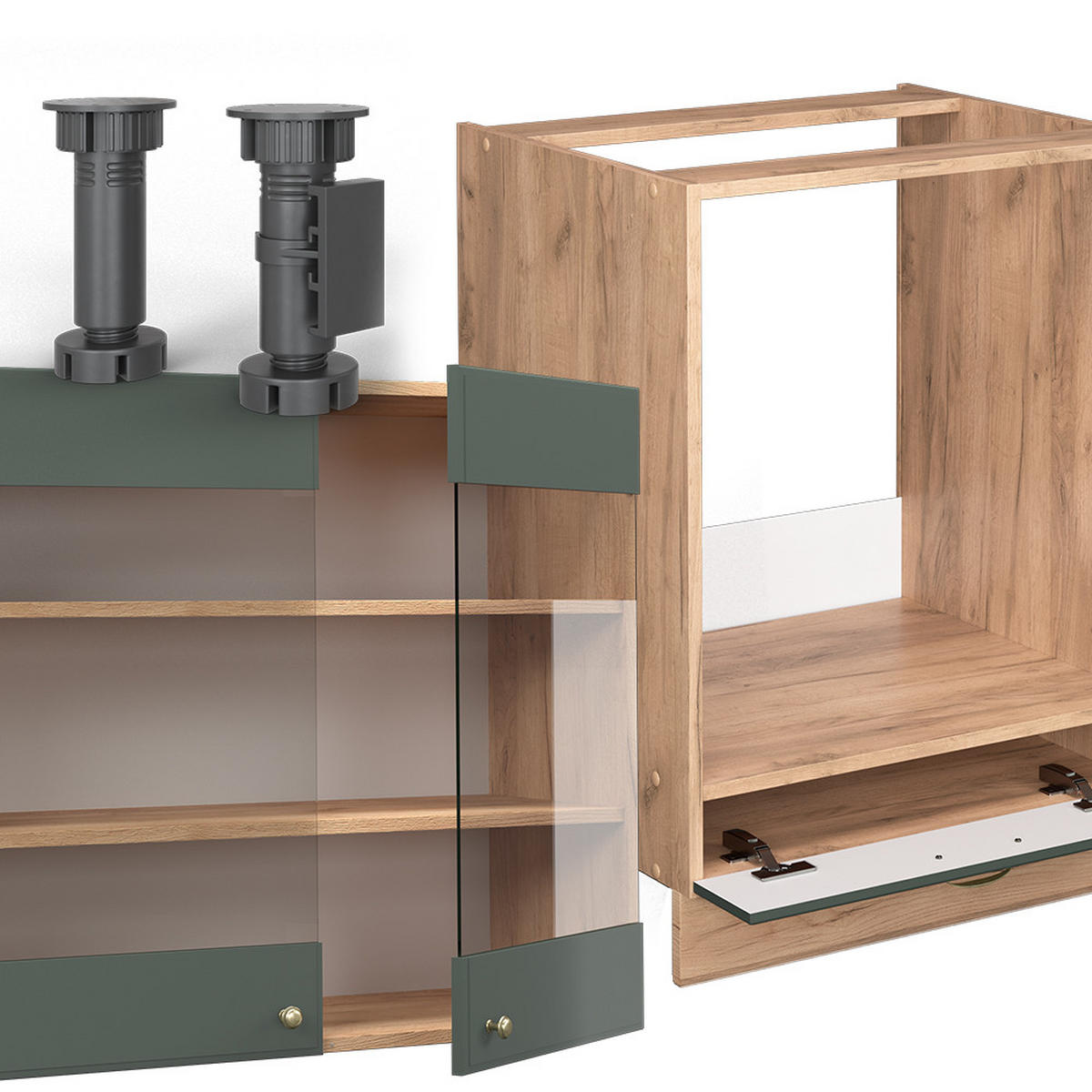 ECKKÜCHE Fame-Line Grün-Gold Landhaus/Goldkraft Eiche 160 x 190 cm AP Marmor - Honigeiche/Grün, Holzwerkstoff (190/81.6/60cm) - Vicco