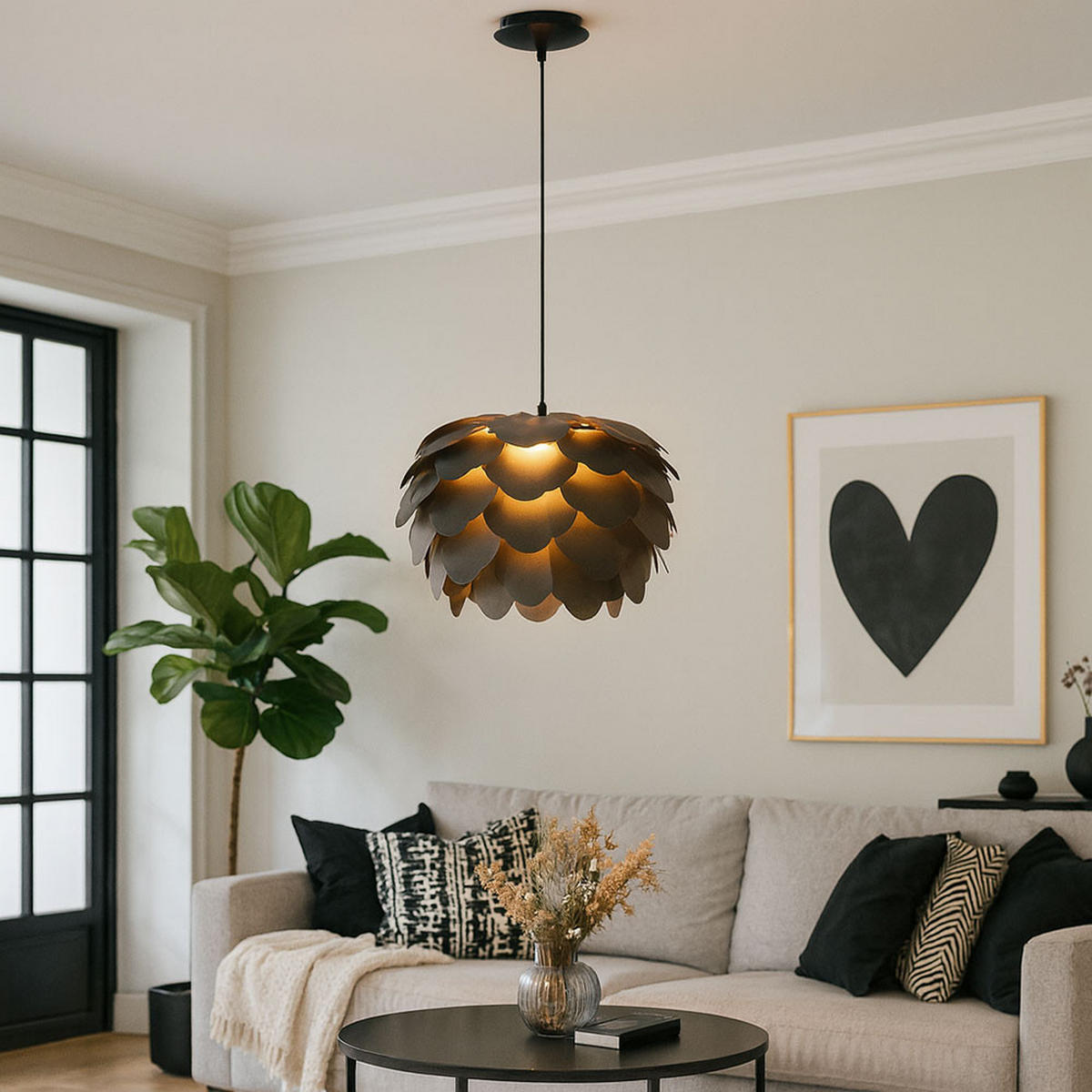 HÄNGELEUCHTE Stahl Anthrazit Blätter Design - Anthrazit, Metall (42/42/110cm)